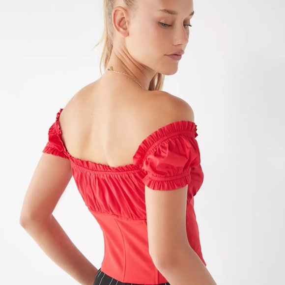 NWT, I.AM.GIA Naomi Ruffle Bustier Top with Sweetheart Neckline, Red, L - Picture 4 of 9
